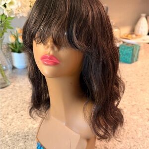 Wavy Chestnut Brown Human Hair Women’s Wig with Fringe